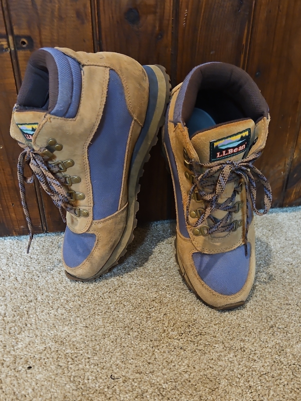 L.L. Bean Ladies Tan and Blue Outdoor Hiking Boots
